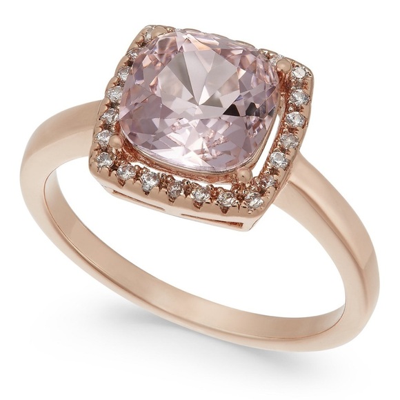 Charter Club Pavé & Crystal Stone Square Halo 18K Rose Gold Plate - Size 6 - Picture 1 of 3